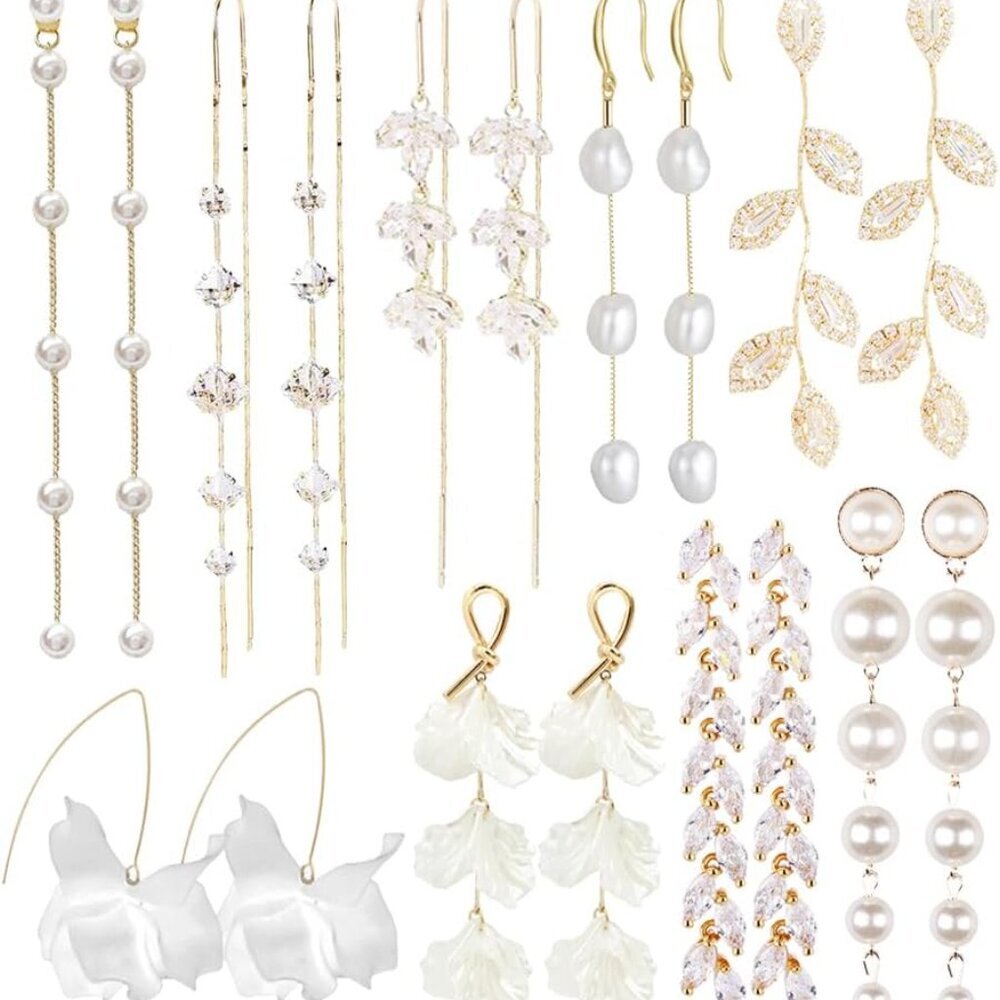 9 Pairs Long Tassel Dangle Earrings for Women Sparkling CZ Threader Drop Earring